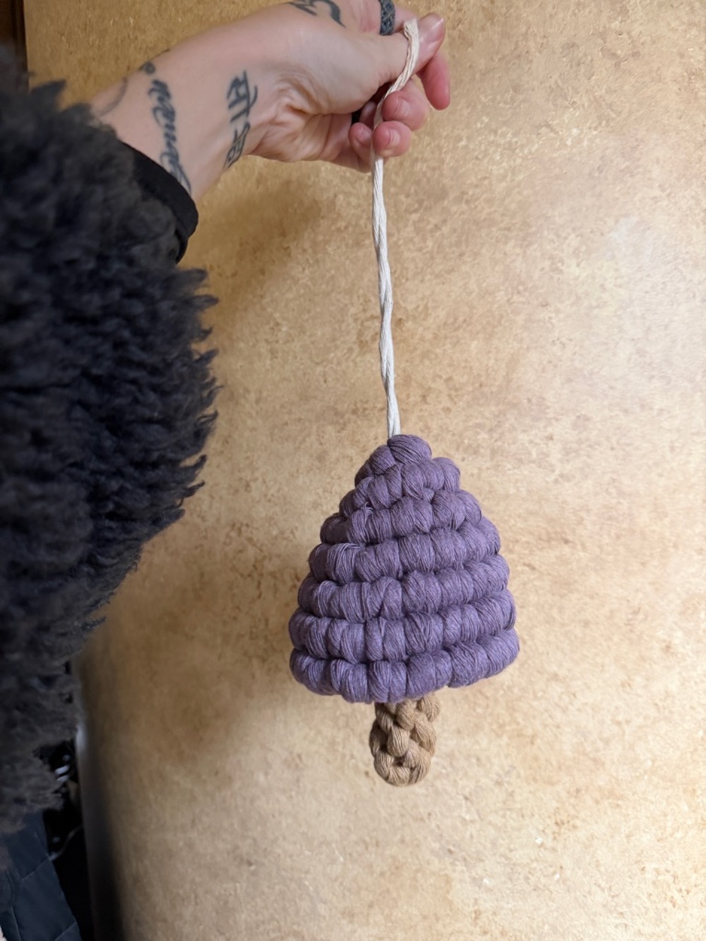 Handmade Macrame Hanging Ornament in Dusty Purple and Tan